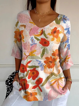 Women's Vintage Art Floral Casual Pullover Knit